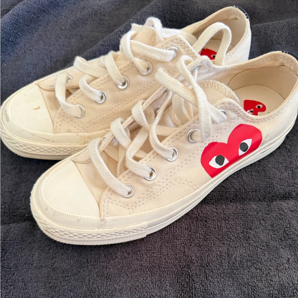 Comme des Garcons Cream Sneakers with Red Heart